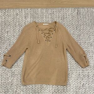 Chic Wish Camel Lace-Up Sweater